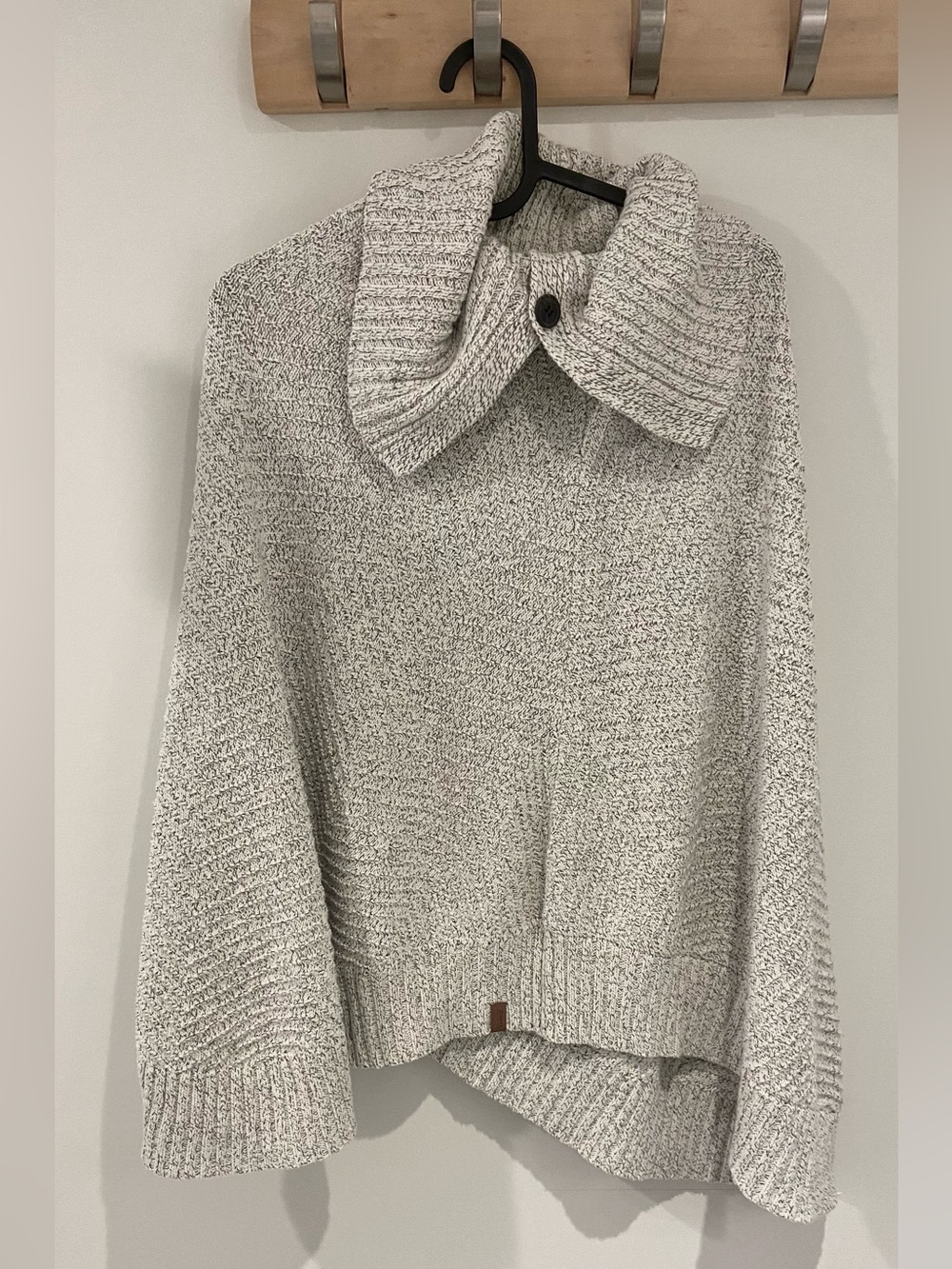 Cozy Heathered Grey Poncho Sweater with Button Collar